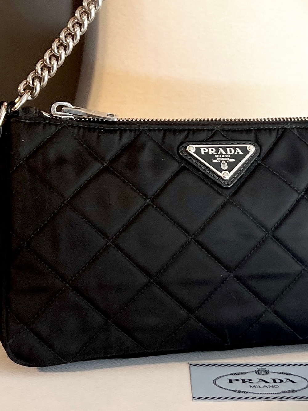 PRADA!! Authentic Prada bag! Black Quilted Nylon Bag with Silver Chain! Offers! - Picture 11 of 16